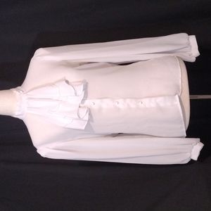 VTG Notations White LS Button Up Top w/ Pearl Accented Ruff (Ruffle Tie) Size 8